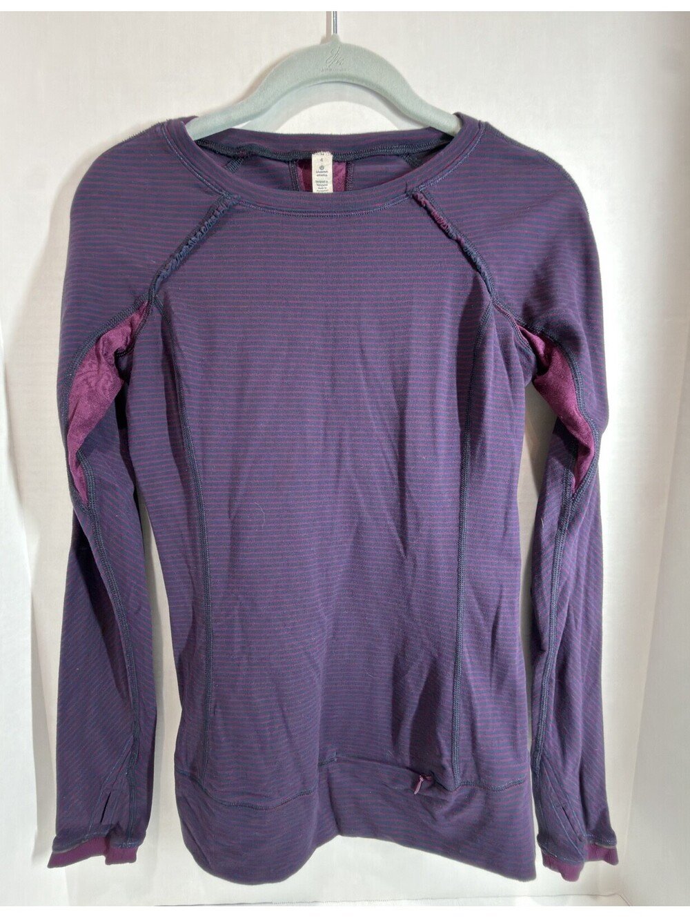Lululemon Full Tilt Long Sleeve Running Size 4 color Top Hyper Stripe Plum